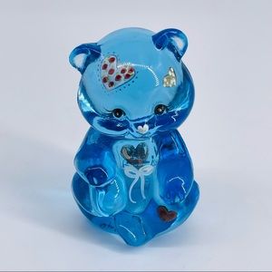 Fenton Art Glass Misty Blue 3" Mini Bear Hand Painted You're Special 5251 NE